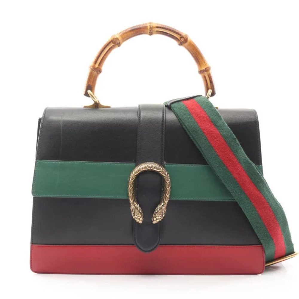 Gucci Bamboo Red Handbag Leather Green Black Dionysus - Picture 2 of 8